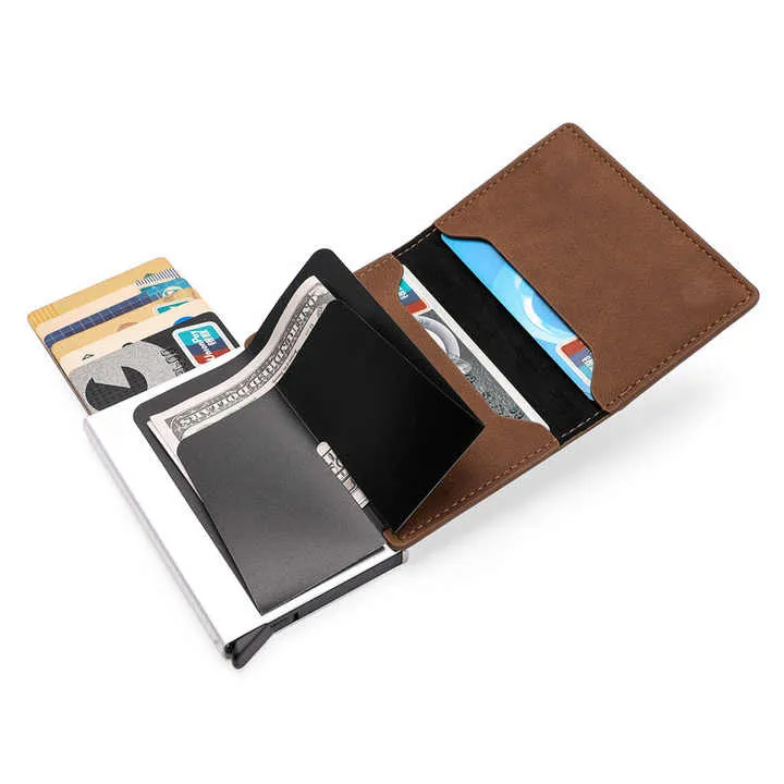الجملة المنبثقة بو الجلود محفظة معدنية RFID . Pop Up PU Leather Metal Wallet RFID Blocking Automatic