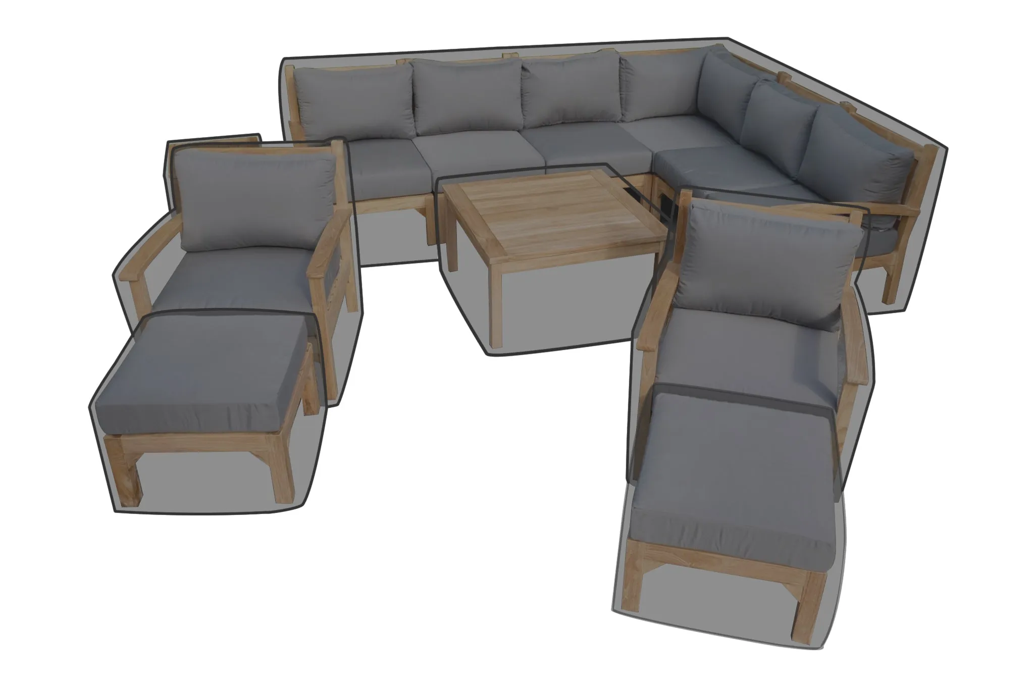 12 pc Huntington Teak Sectional Seating Group with 36" Chat Table WeatherMAX Outdoor Weather Cover