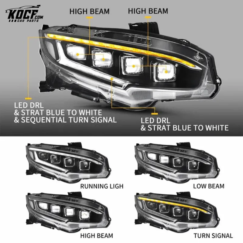 2016-2021 Honda Civic Sedan Hatchback Coupe LED Headlights Front Lights Assembly