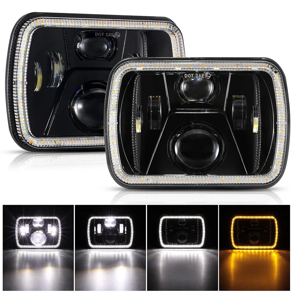 7x6 Led Headlights Rectangular Headlamps High Low Sealed Beam w/DRL Turn Signal DOT Approved for Jeep Wrangler YJ Cherokee XJ Ford Chevy GMC Toyota