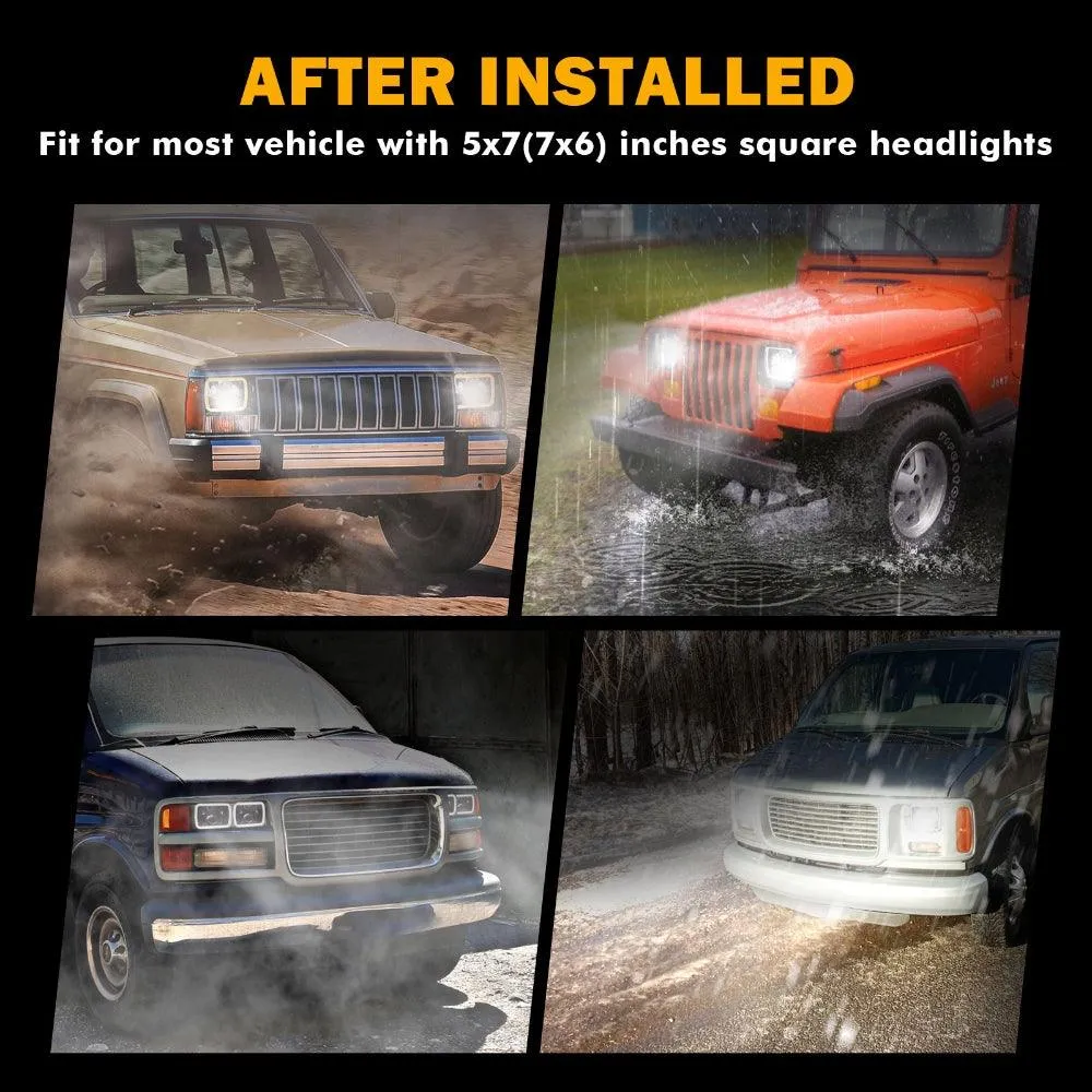 7x6 Led Headlights Rectangular Headlamps High Low Sealed Beam w/DRL Turn Signal DOT Approved for Jeep Wrangler YJ Cherokee XJ Ford Chevy GMC Toyota