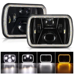 7x6 Led Headlights Rectangular Headlamps High Low Sealed Beam w/DRL Turn Signal DOT Approved for Jeep Wrangler YJ Cherokee XJ Ford Chevy GMC Toyota