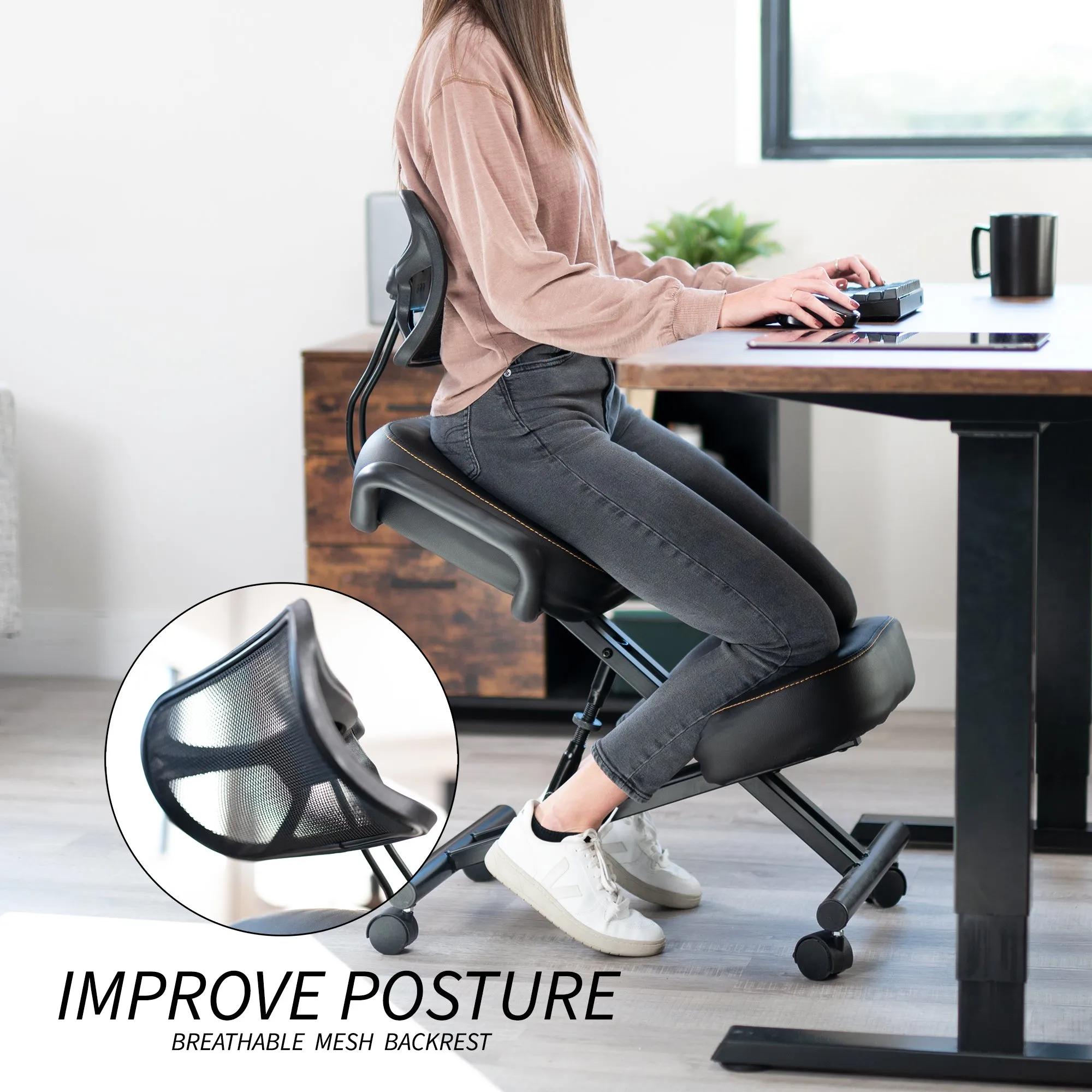 Adjustable Ergonomic Kneeling Chair with Back Support