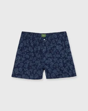 Button-Front Boxer Short in Navy/Slate/Grey Floral Print Poplin