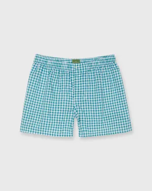 Button-Front Boxer Short in Surf/Navy Plaid Poplin
