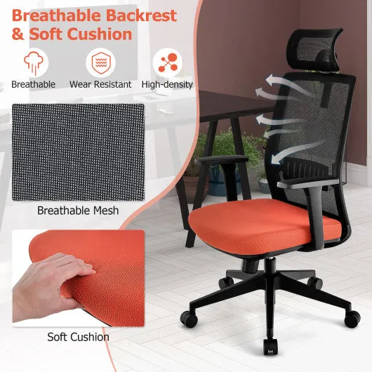 Ergonomic Office Chair with Lumbar Support and Adjustable Headrest-Black