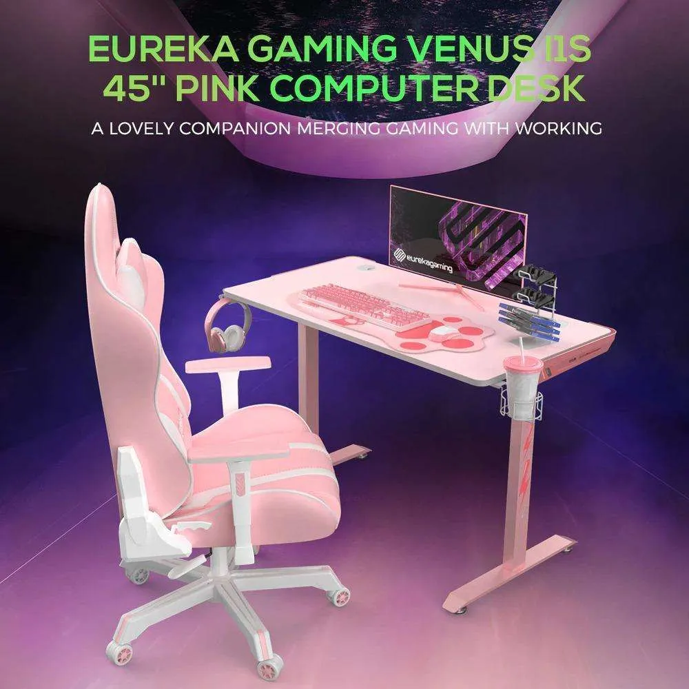 Eureka Ergonomic ERK-I44-PK 43.3" Venus I1-S Pink Office Computer Gaming Desk
