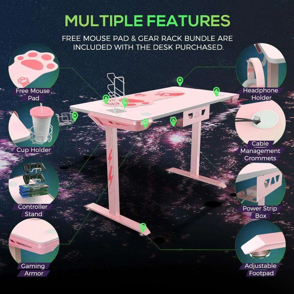 Eureka Ergonomic ERK-I44-PK 43.3" Venus I1-S Pink Office Computer Gaming Desk