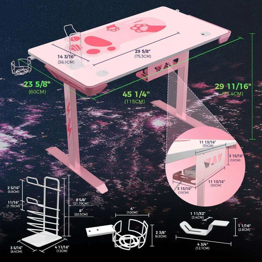 Eureka Ergonomic ERK-I44-PK 43.3" Venus I1-S Pink Office Computer Gaming Desk