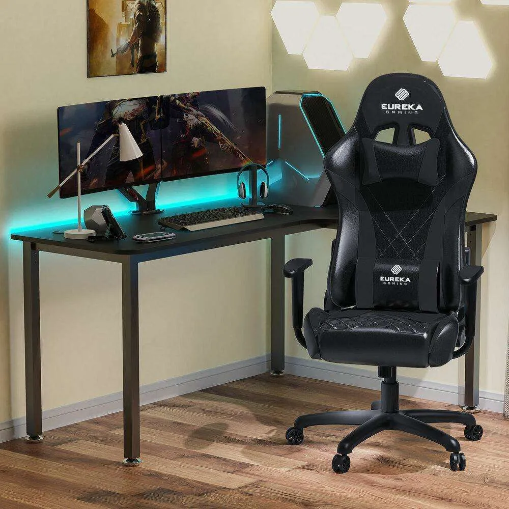 Eureka Ergonomic Home Office Video Gaming Computer Chair, Headrest, Lumbar Support, Quality Leatherette, ERK-ONEX-GX2-B/BB/BR