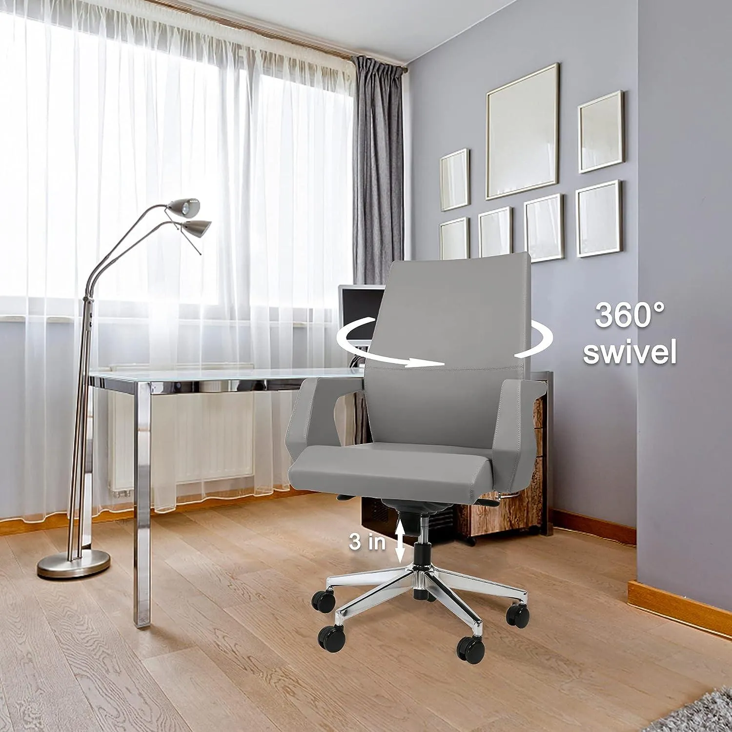 Executive Office Chair Ergonomic Leather Chair with Padded Armrests Lumbar Support, Gray