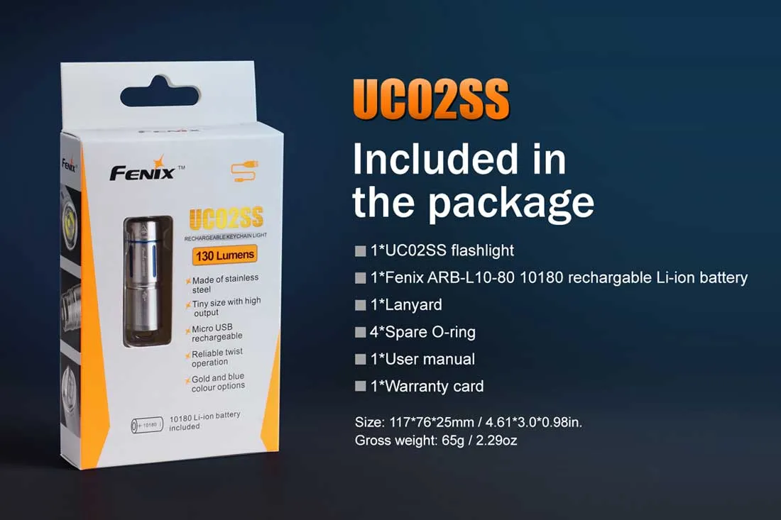 Fenix UC02SS USB Rechargeable Mini Keychain Flashlight - Discontinued