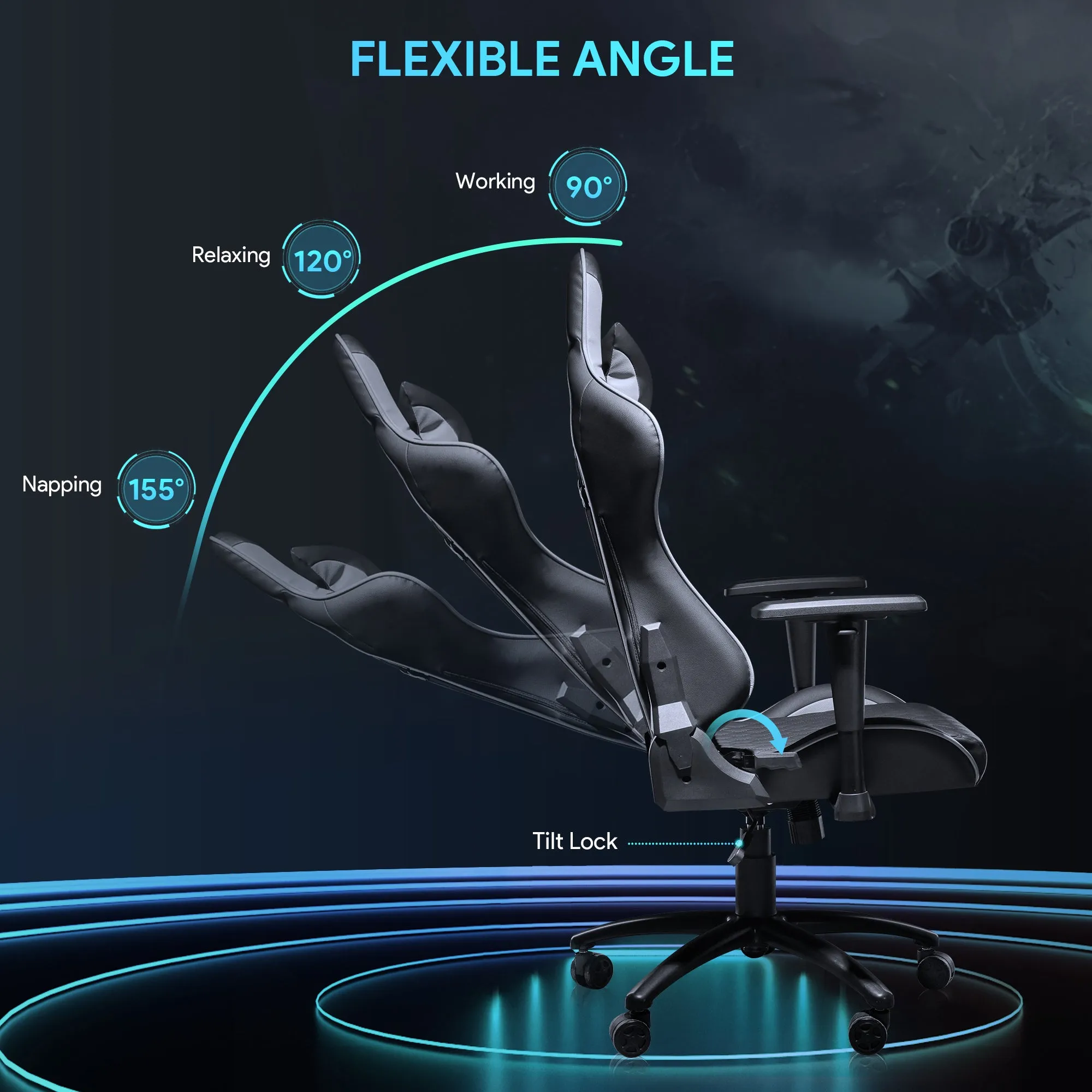 GC-A01 Ergonomic Gaming Chair with Adjustable Swivel Recliner and Armrest