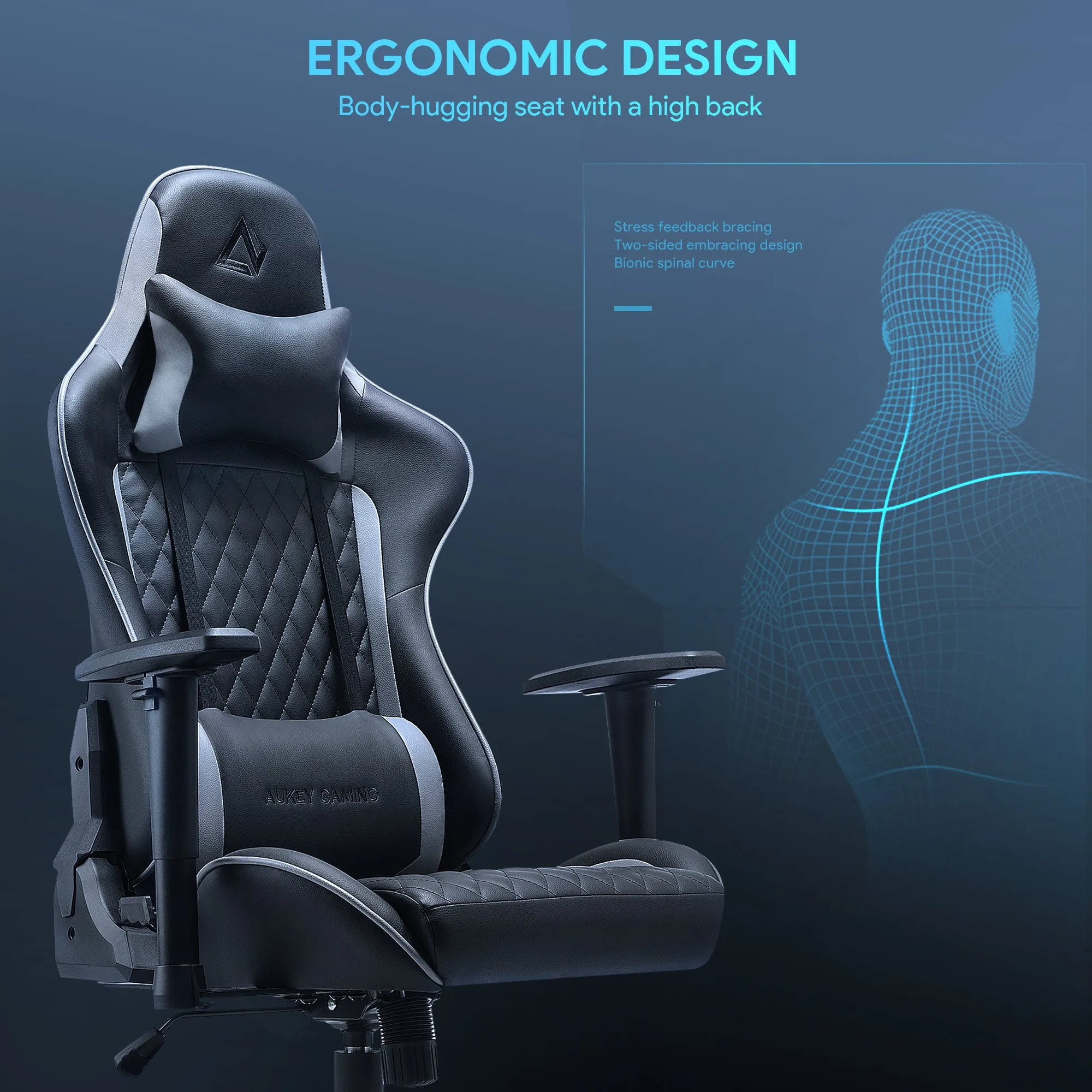 GC-A01 Ergonomic Gaming Chair with Adjustable Swivel Recliner and Armrest