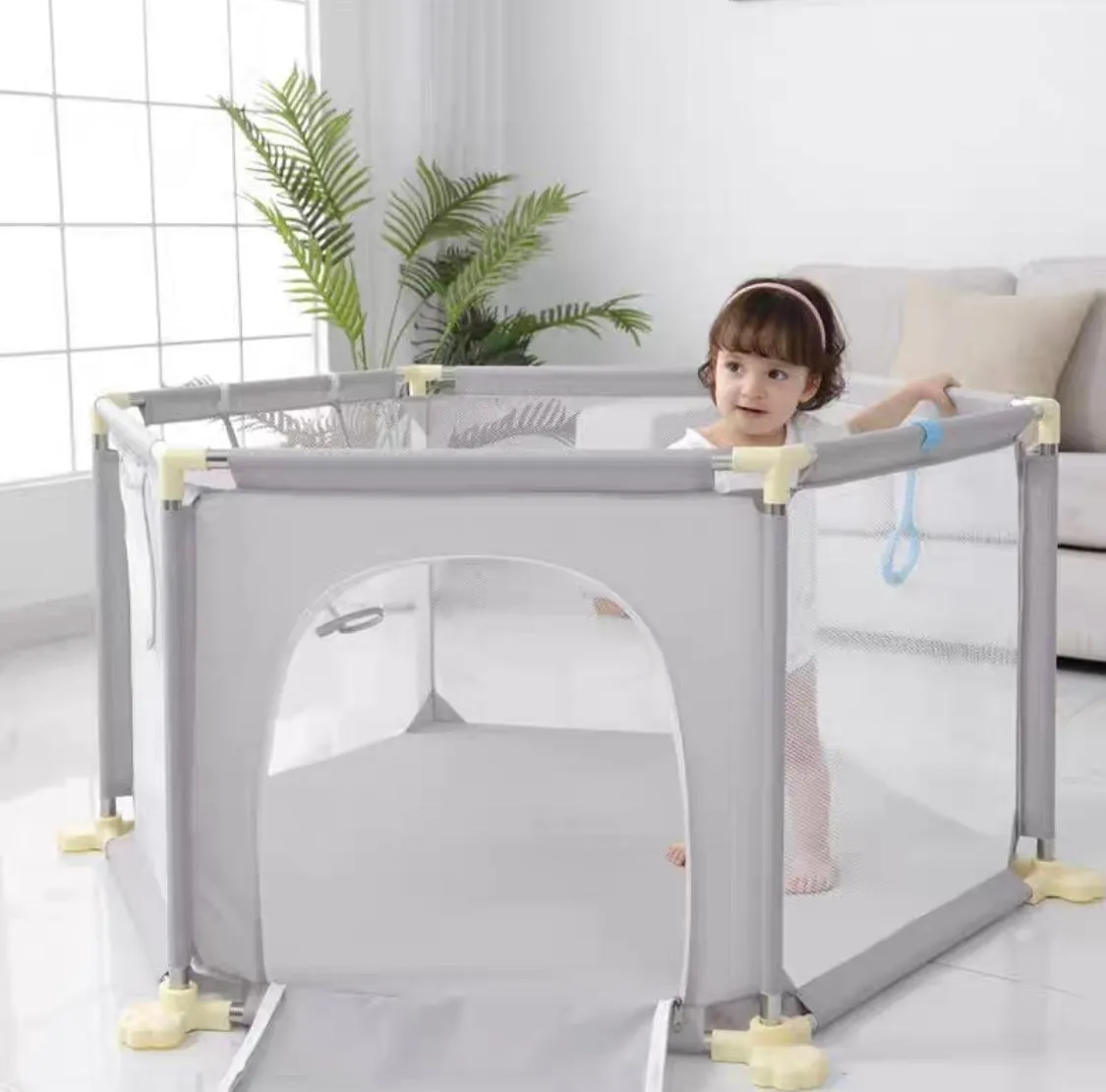Hexagon Baby Playpen with Zipper Door Kids Play Area