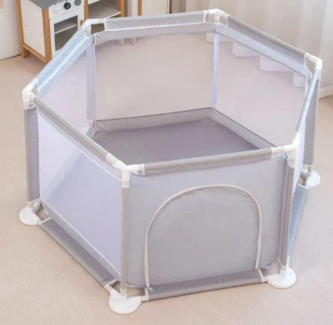 Hexagon Baby Playpen with Zipper Door Kids Play Area