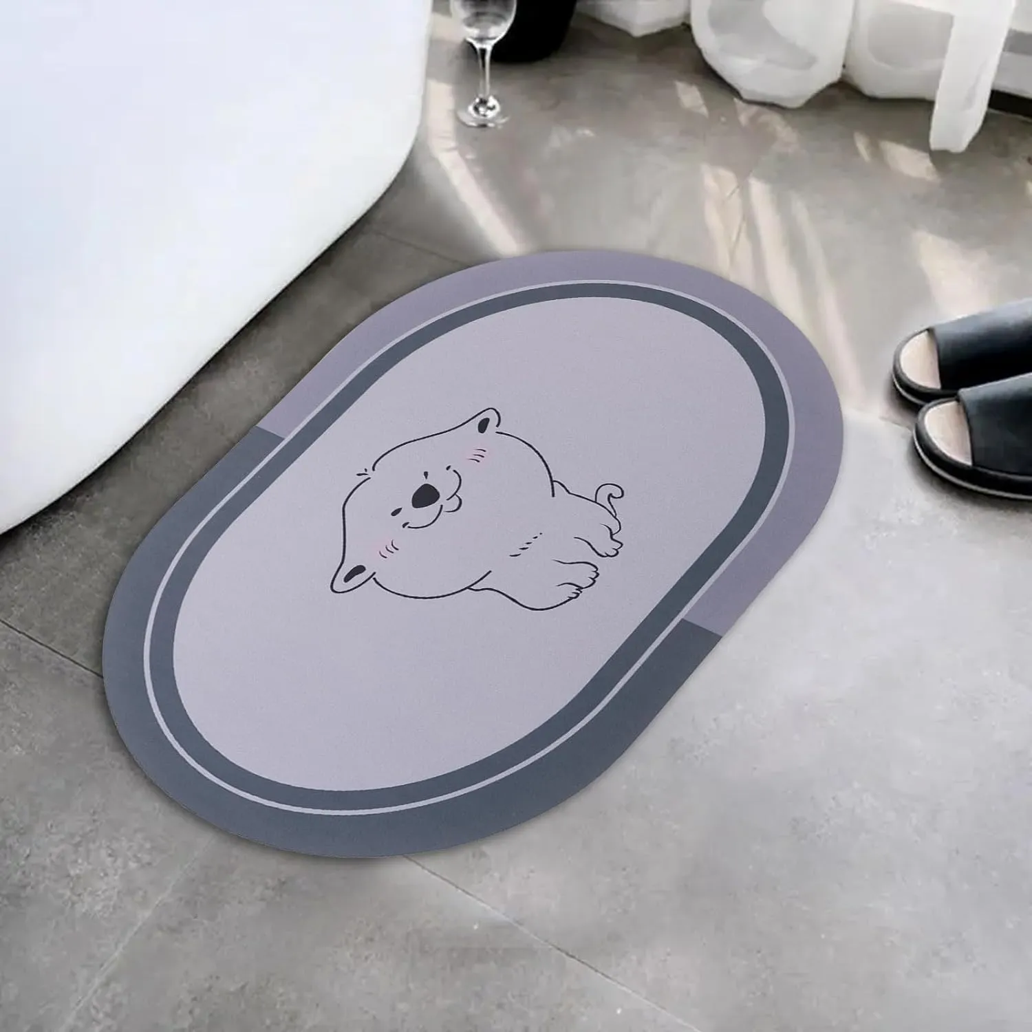 Kuber Industries Bath Mat | PVC Bathroom Mat | Shower Bath Mat | Floor Tub Mat | Diatom Mud Oval Mat | Anti-Skid Shower Bathroom Mat | CF-220804 | Gray