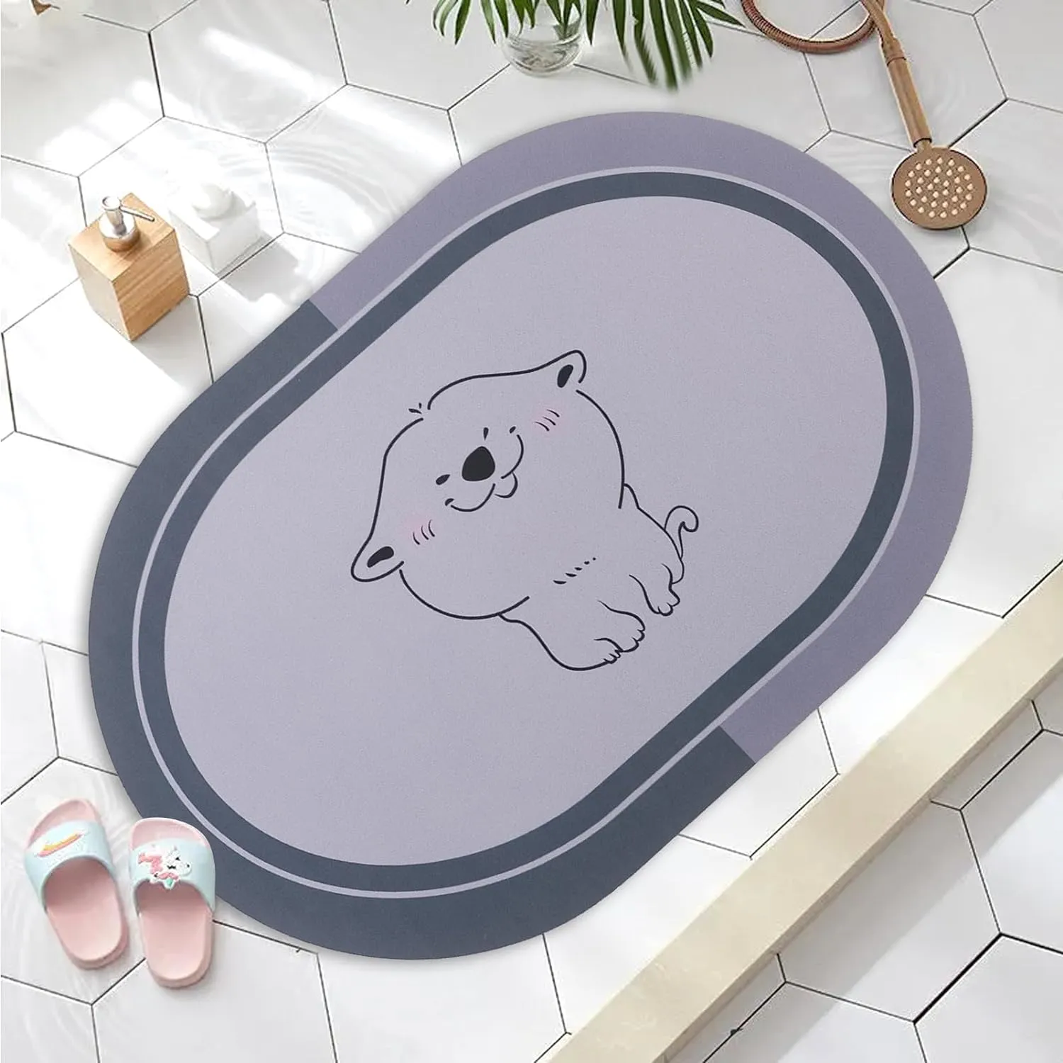 Kuber Industries Bath Mat | PVC Bathroom Mat | Shower Bath Mat | Floor Tub Mat | Diatom Mud Oval Mat | Anti-Skid Shower Bathroom Mat | CF-220804 | Gray