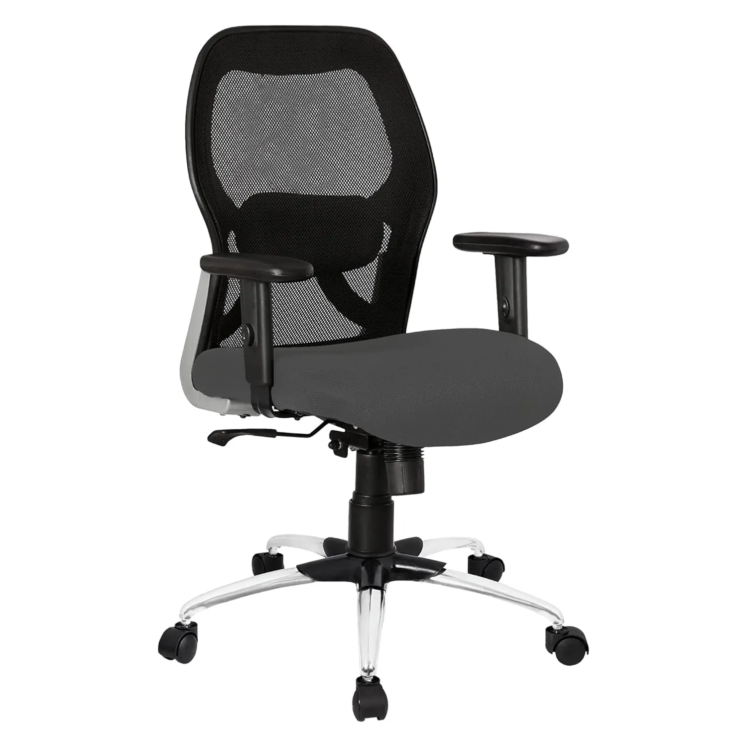 Kuber Industries Ergonomic Office Chairs for Work from Home with Meshback | Comes with Manual Height Adjustable Armrest & 2D Lumbar Support | Comfy Chair for Students with Wheels | Black & Grey Seat