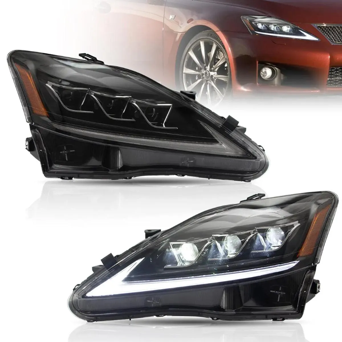 LED Headlight Assembly Matrix Projector Black For 2006-2012 Lexus IS250/IS250C/IS350/IS220d & 2008-2014 ISF(XE20)