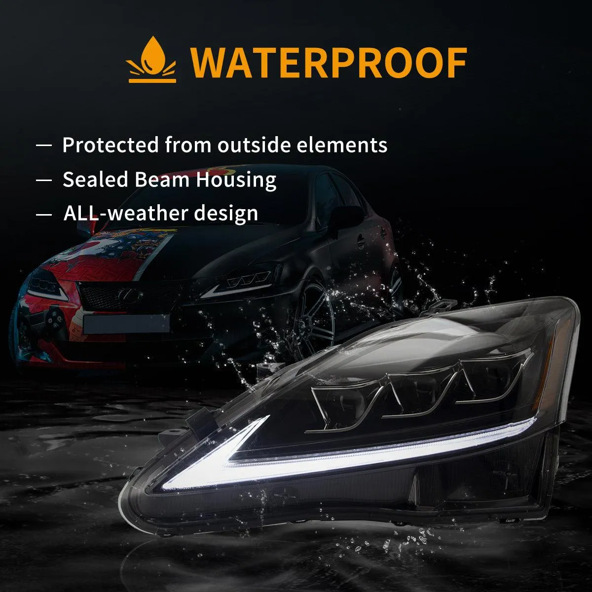LED Headlight Assembly Matrix Projector Black For 2006-2012 Lexus IS250/IS250C/IS350/IS220d & 2008-2014 ISF(XE20)