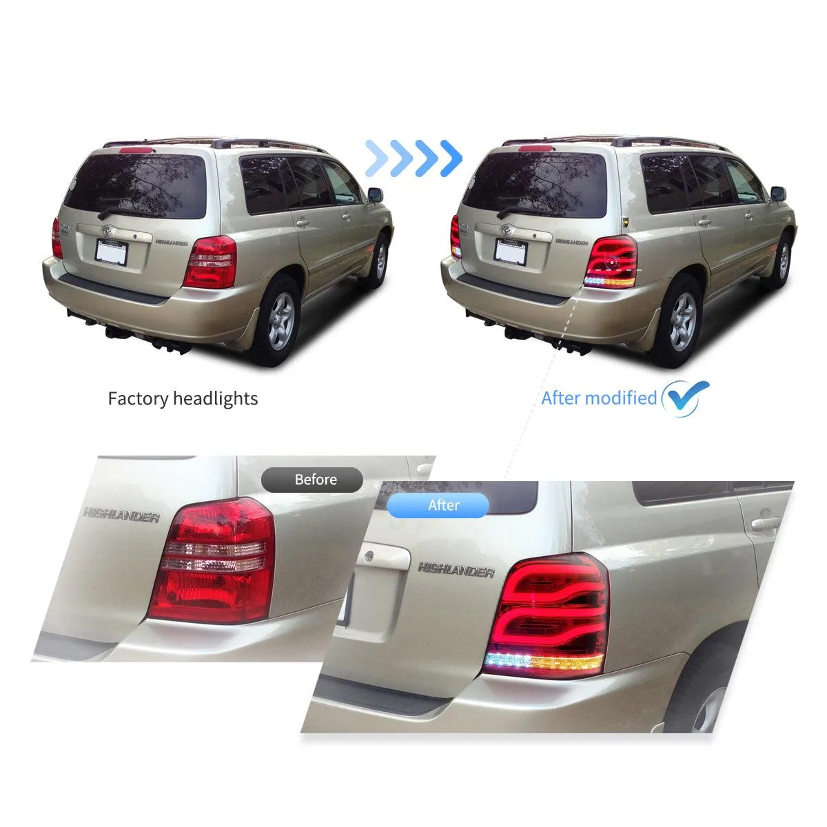 LED Tail Lights Assembly For 2001-2007 Toyota Highlander 1th Gen (XU20)