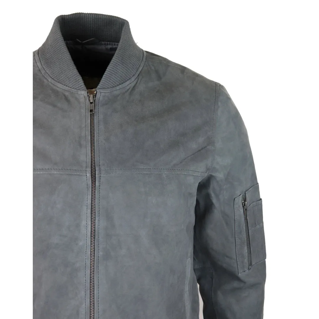 Mens Genuine Suede Bomber Jacket Leather Casual Varsity VIntage Smart Casual