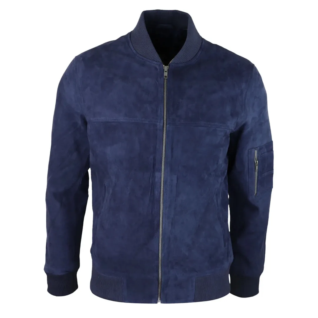 Mens Genuine Suede Bomber Jacket Leather Casual Varsity VIntage Smart Casual