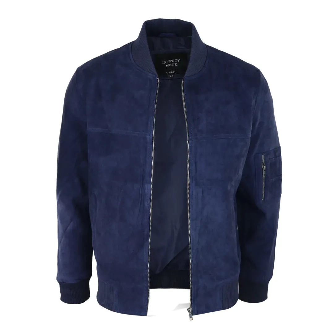 Mens Genuine Suede Bomber Jacket Leather Casual Varsity VIntage Smart Casual