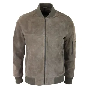 Mens Genuine Suede Bomber Jacket Leather Casual Varsity VIntage Smart Casual