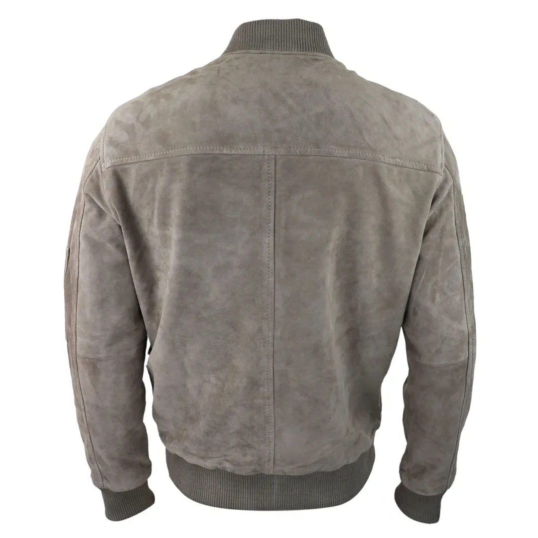 Mens Genuine Suede Bomber Jacket Leather Casual Varsity VIntage Smart Casual