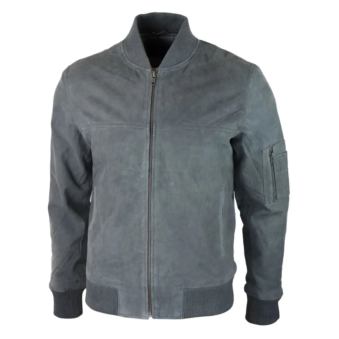 Mens Genuine Suede Bomber Jacket Leather Casual Varsity VIntage Smart Casual