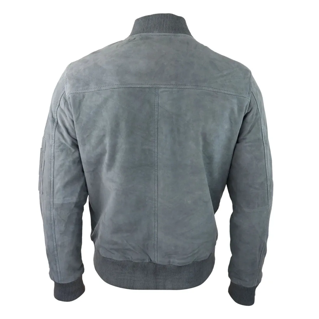 Mens Genuine Suede Bomber Jacket Leather Casual Varsity VIntage Smart Casual