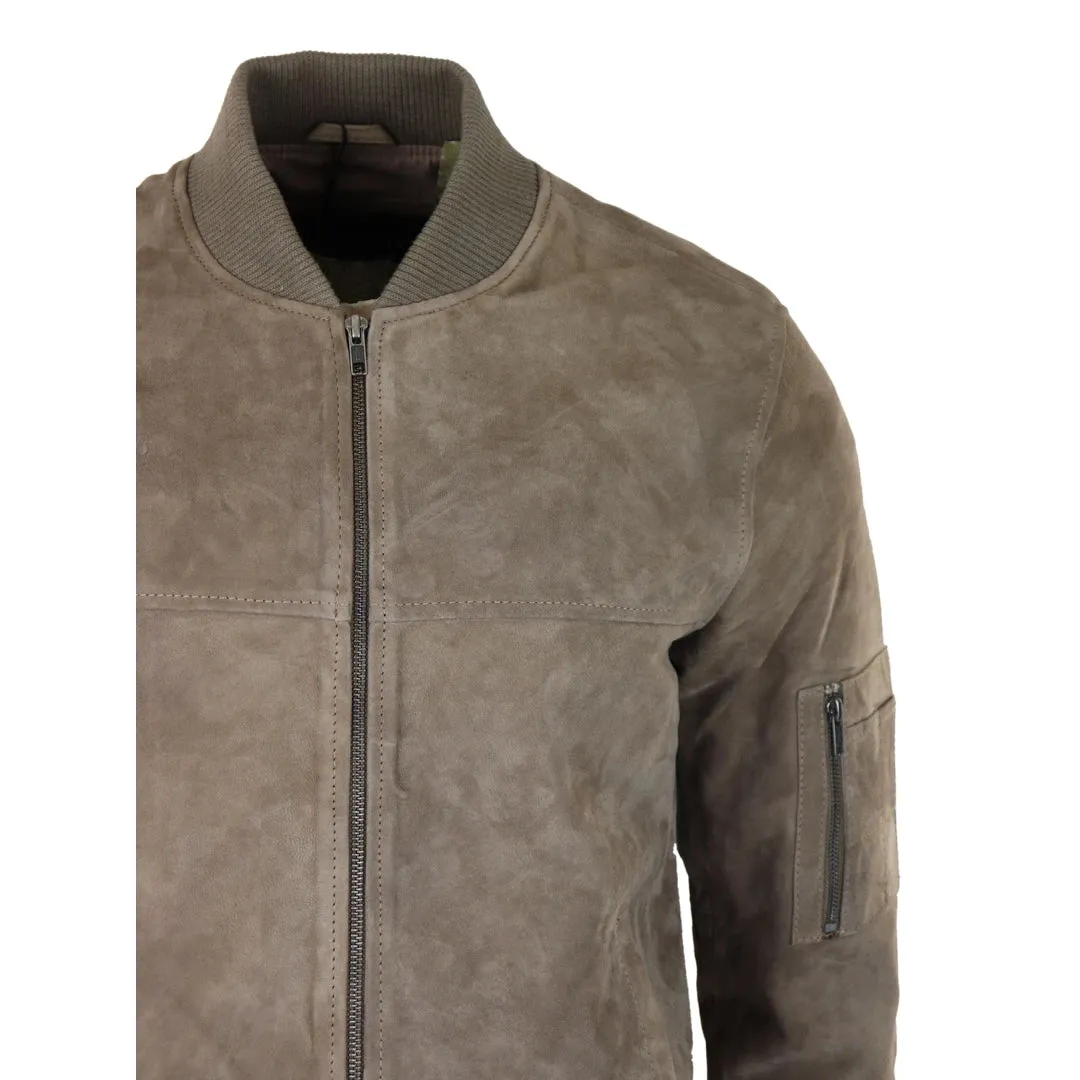 Mens Genuine Suede Bomber Jacket Leather Casual Varsity VIntage Smart Casual