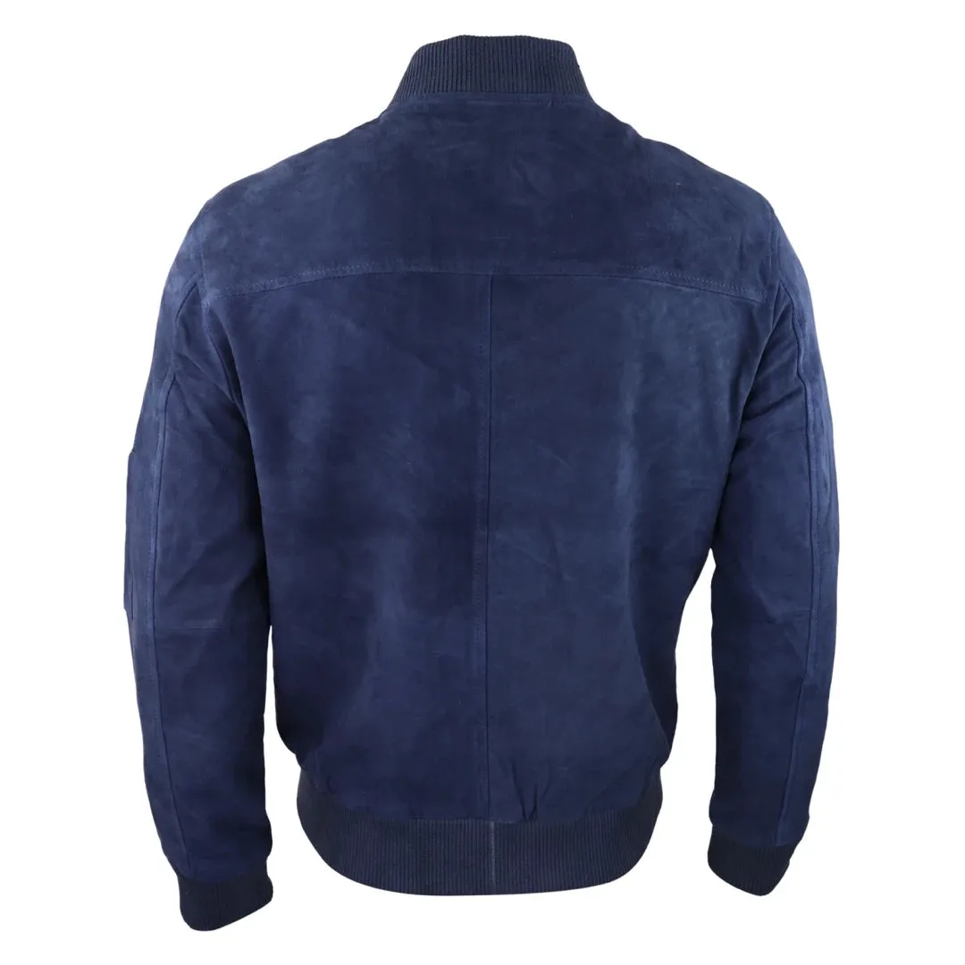 Mens Genuine Suede Bomber Jacket Leather Casual Varsity VIntage Smart Casual