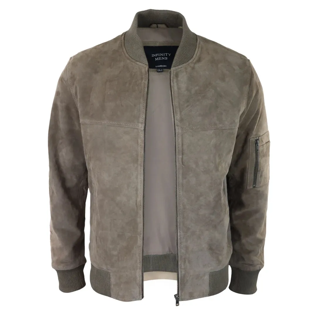 Mens Genuine Suede Bomber Jacket Leather Casual Varsity VIntage Smart Casual