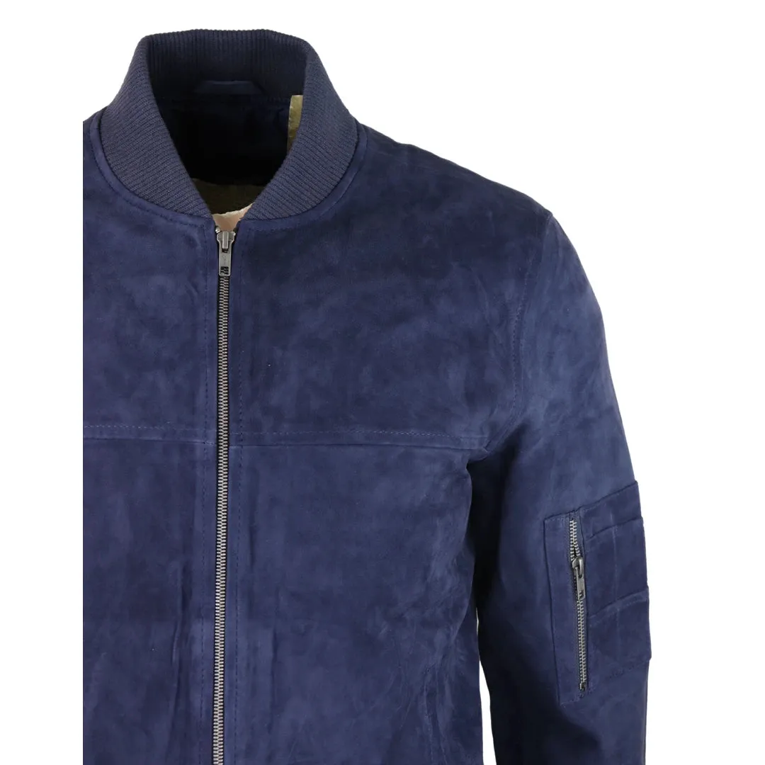 Mens Genuine Suede Bomber Jacket Leather Casual Varsity VIntage Smart Casual