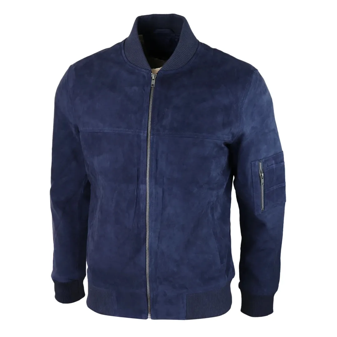 Mens Genuine Suede Bomber Jacket Leather Casual Varsity VIntage Smart Casual