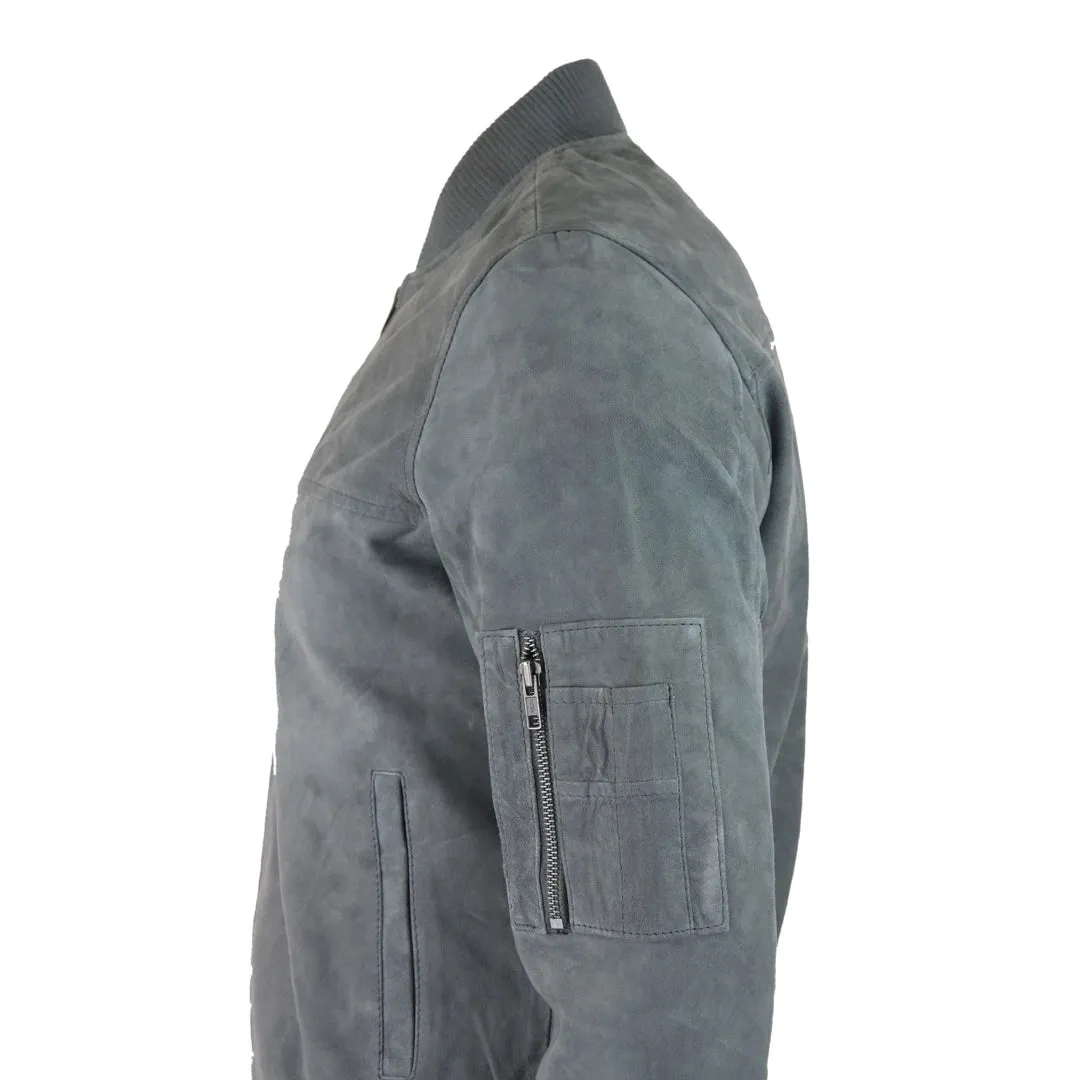Mens Genuine Suede Bomber Jacket Leather Casual Varsity VIntage Smart Casual