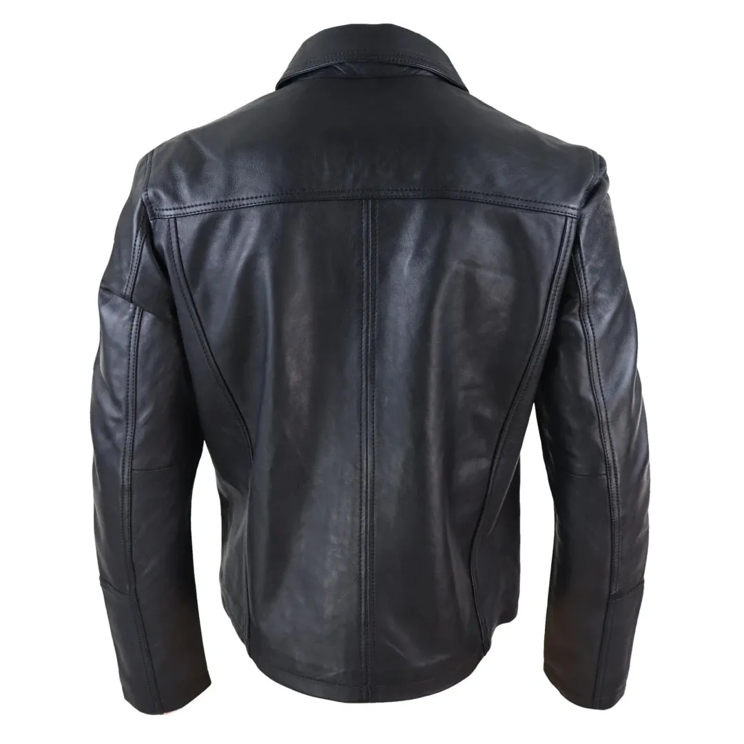 Men's Leather Jacket Black Tan Zipped Classic Soft Napa