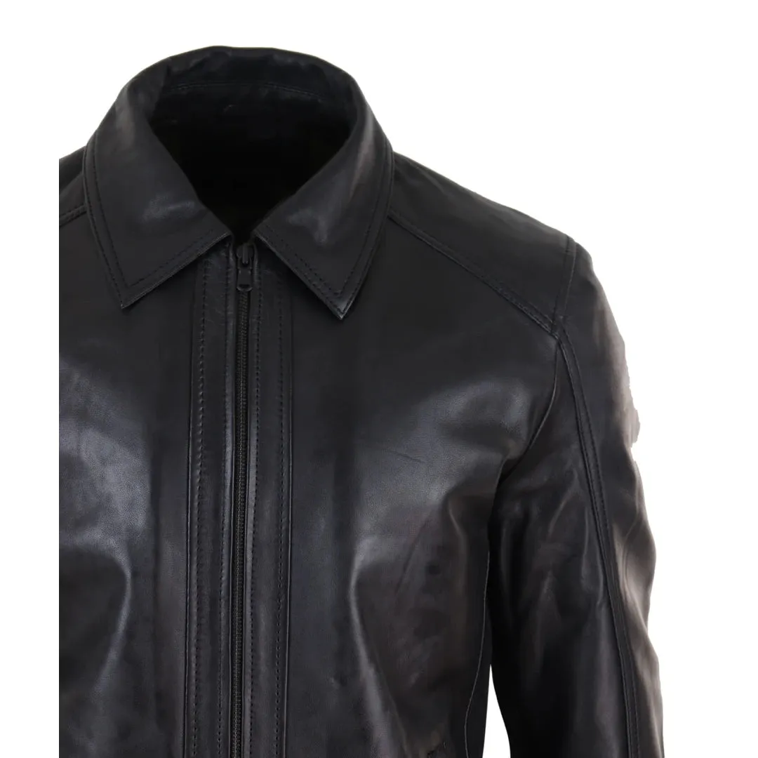 Men's Leather Jacket Black Tan Zipped Classic Soft Napa