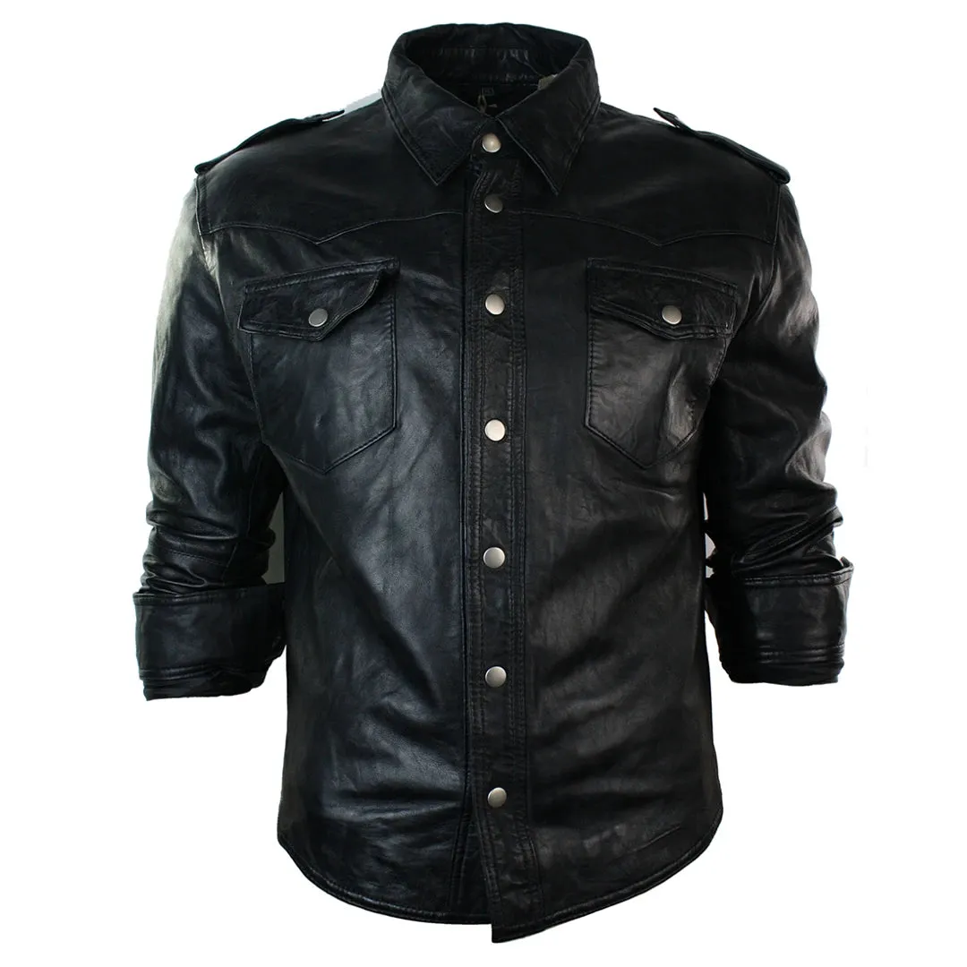Men's Leather Shirt Jacket Tan Brown Black