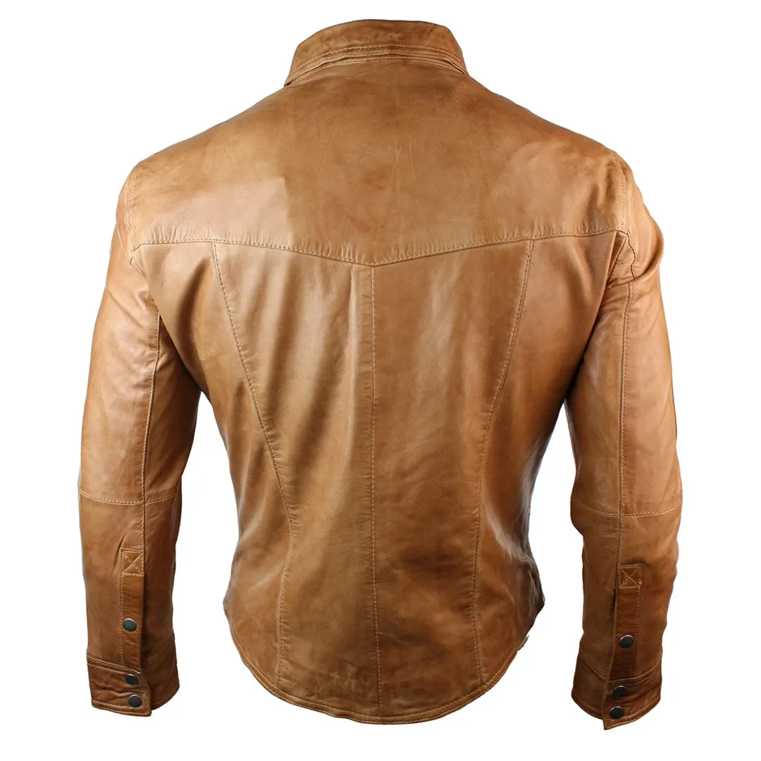 Men's Leather Shirt Jacket Tan Brown Black