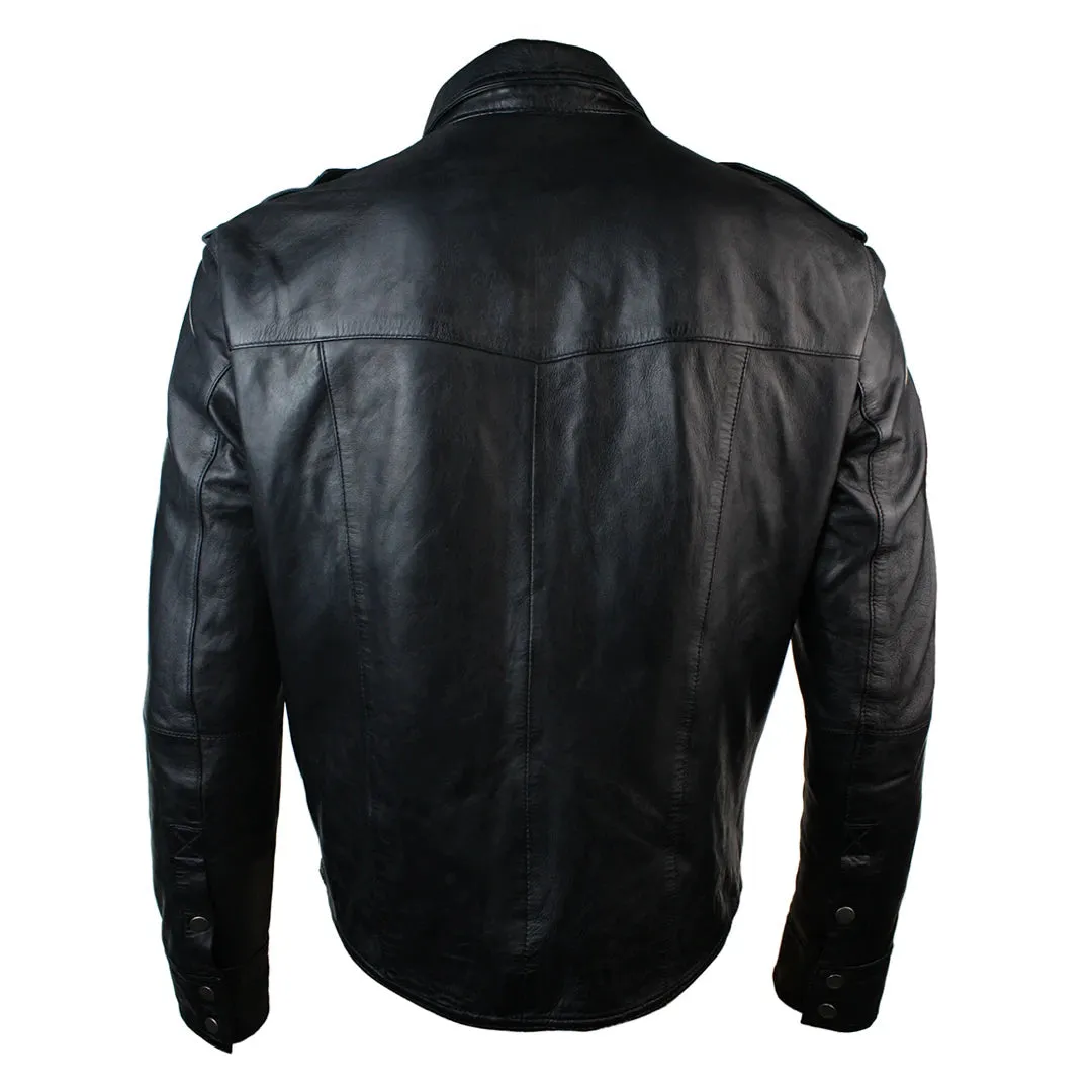 Men's Leather Shirt Jacket Tan Brown Black