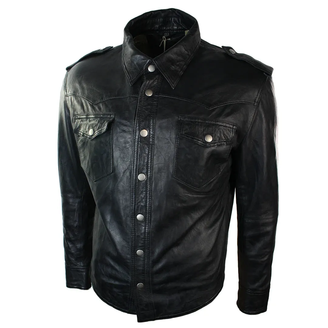 Men's Leather Shirt Jacket Tan Brown Black