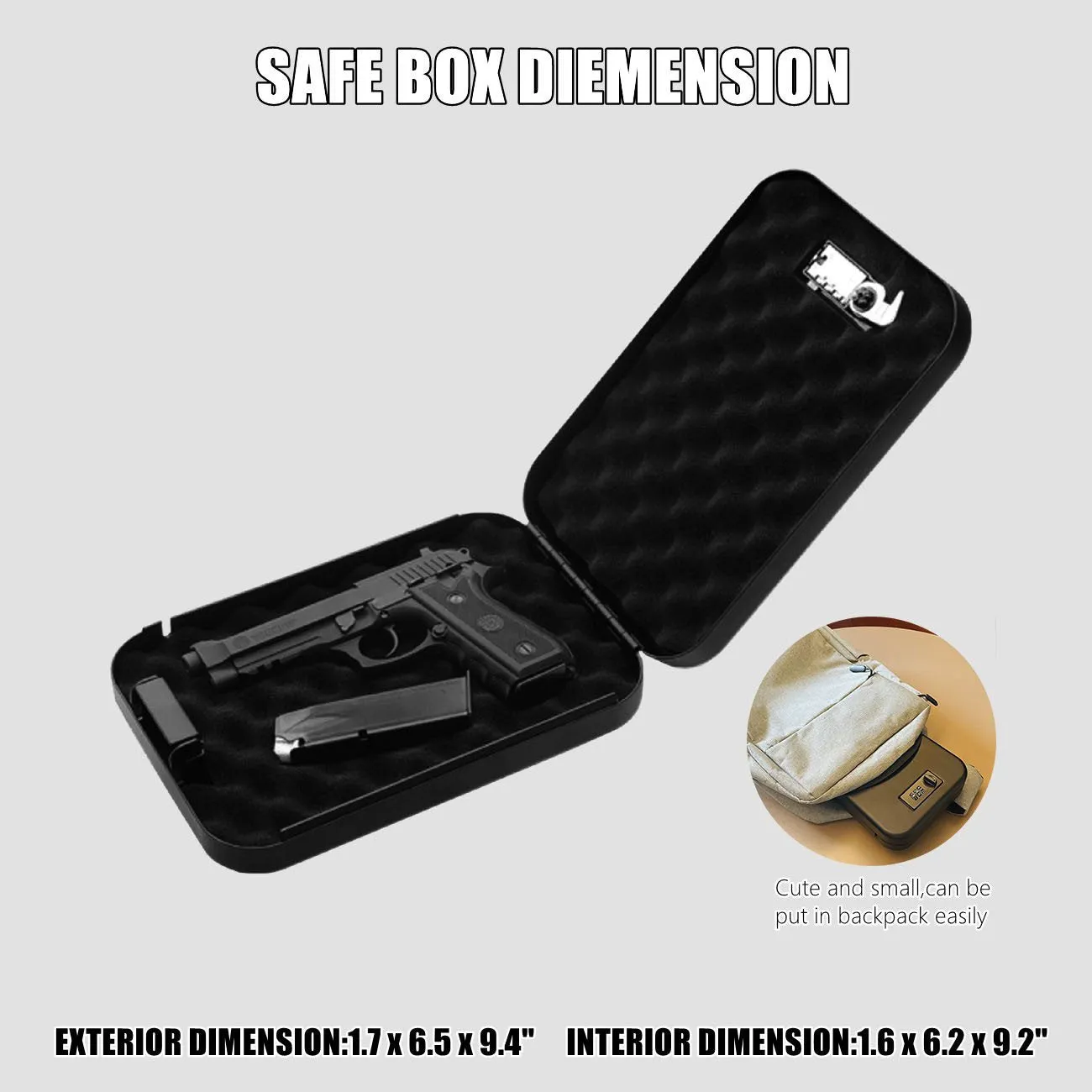 Metal Combination Lock Box,Solid Steel Gun Safe with 3 Digits Combination Lock,Portable Pistol Safe with Security Steel Cable,Handgun Safe Storage