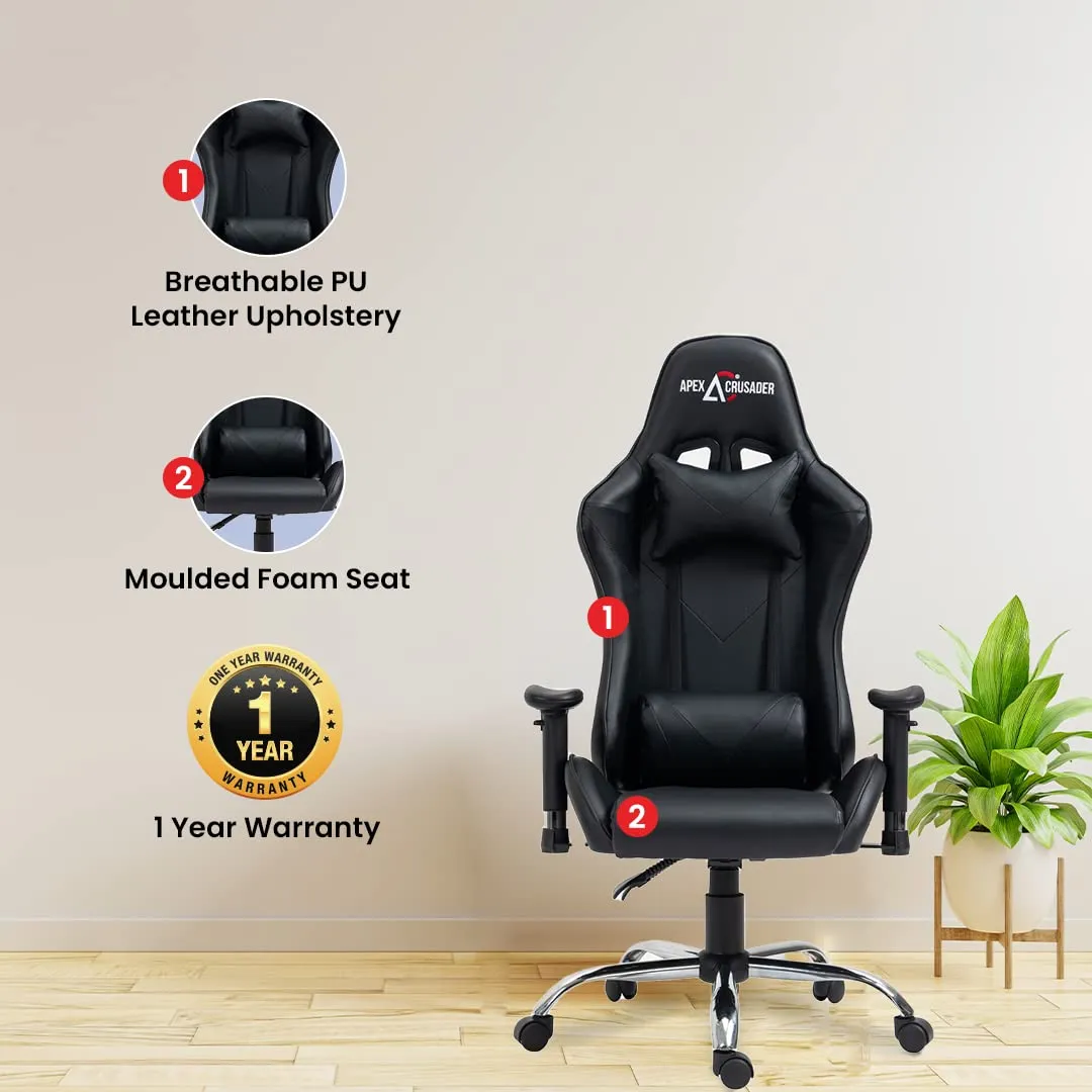 SAVYA HOME Spawn Multi-Purpose Ergonomic Gaming Chair with Adj.Seat 2D Armrest,Head & Lumbar Support Pillow | Study Table, Office Chair |135° Recliner chair Blue-Apex Crusader Gaming Series (Black)