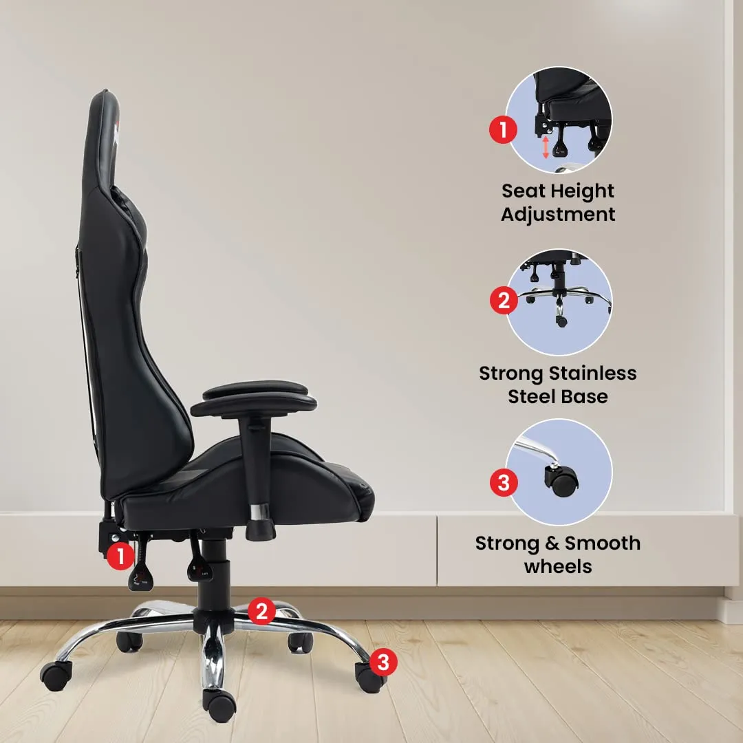 SAVYA HOME Spawn Multi-Purpose Ergonomic Gaming Chair with Adj.Seat 2D Armrest,Head & Lumbar Support Pillow | Study Table, Office Chair |135° Recliner chair Blue-Apex Crusader Gaming Series (Black)