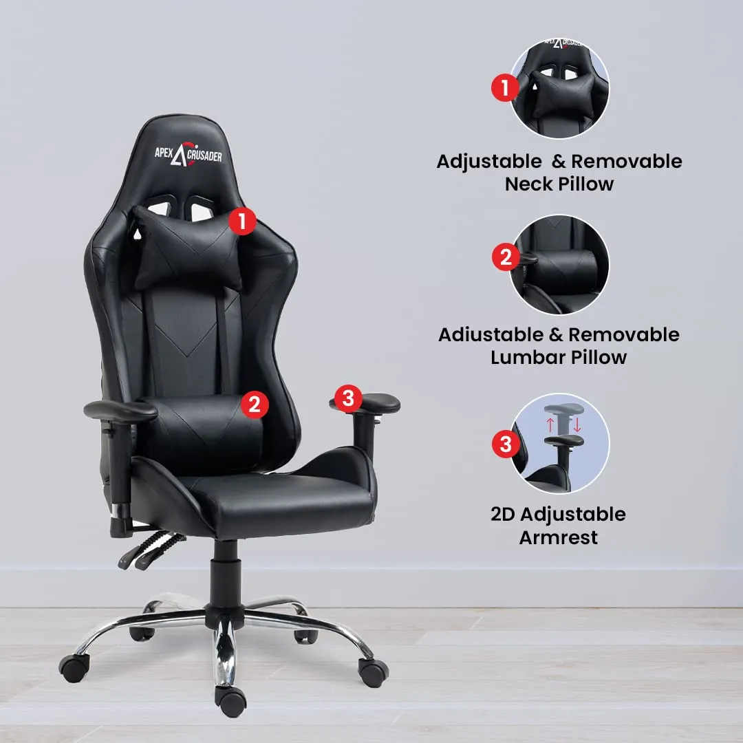 SAVYA HOME Spawn Multi-Purpose Ergonomic Gaming Chair with Adj.Seat 2D Armrest,Head & Lumbar Support Pillow | Study Table, Office Chair |135° Recliner chair Blue-Apex Crusader Gaming Series (Black)