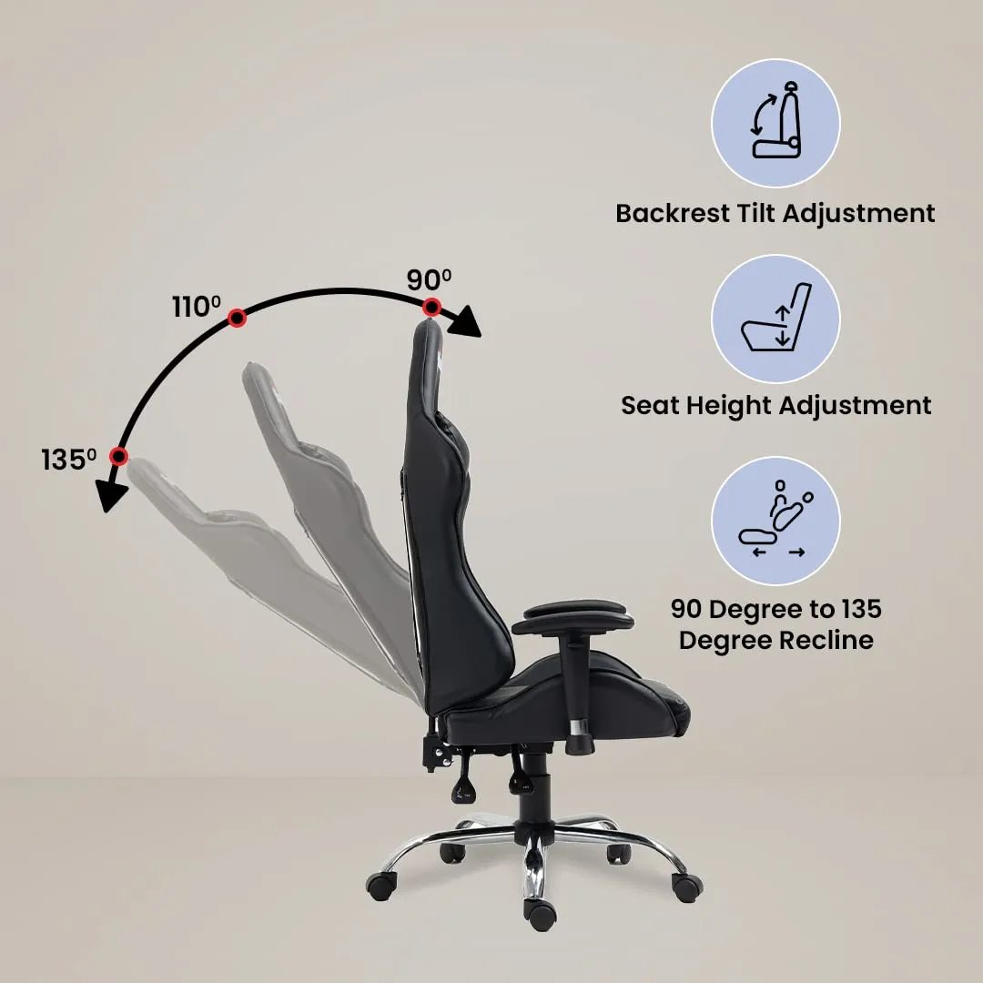SAVYA HOME Spawn Multi-Purpose Ergonomic Gaming Chair with Adj.Seat 2D Armrest,Head & Lumbar Support Pillow | Study Table, Office Chair |135° Recliner chair Blue-Apex Crusader Gaming Series (Black)